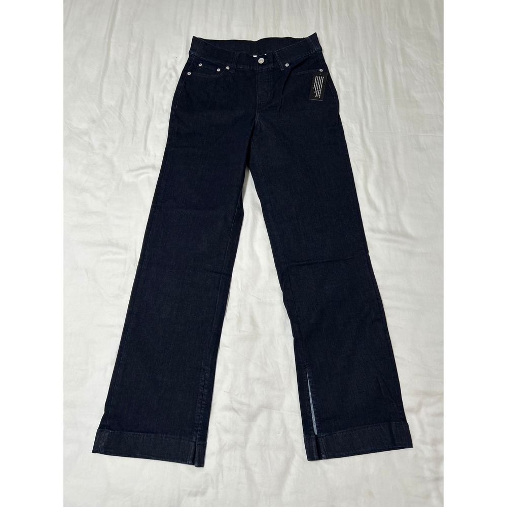 Denim & Co Adaptive Womens Wide Leg Jeans Indigo Dark Wash Side Slit Size 6 NEW